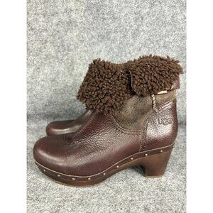 UGG Boots Womens Size 7 Brown Leather Shearling Ankle Clog 1003856 Studded Heel